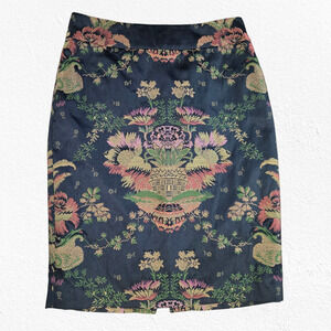 CAbi Tapestry Brocade Floral Skirt Baroque Jacquard Peacock Basket Print Size 6